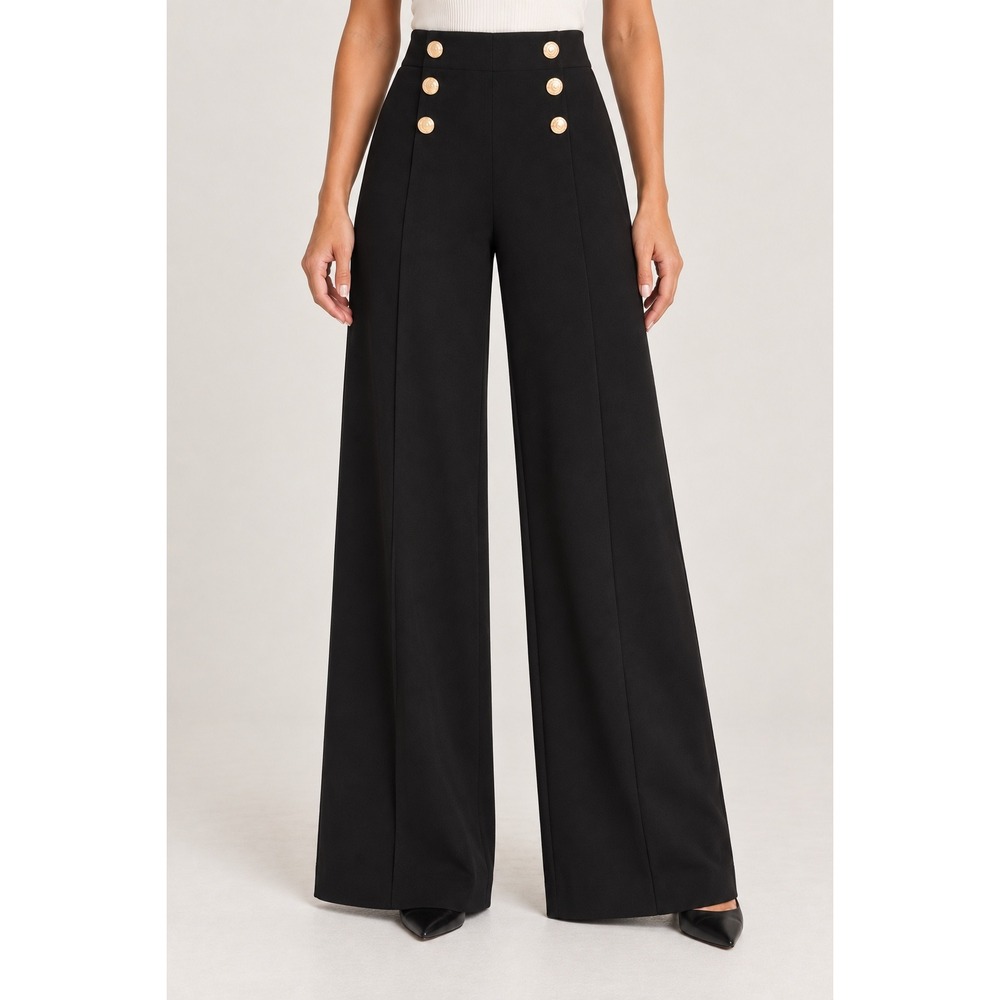 Commense Black Metal Button Sailor Wide Leg Pants High Rise XL